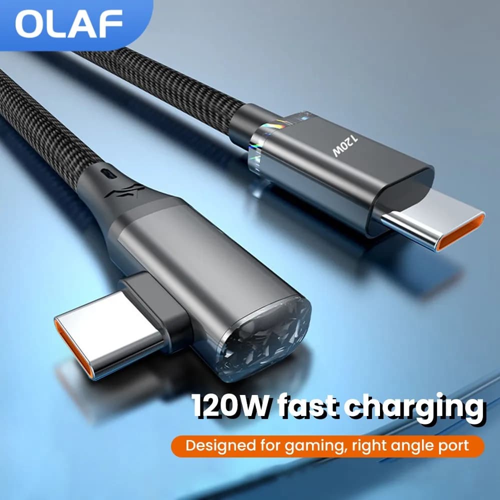 Cavo USB C a gomito da 90 gradi Cavo di ricarica rapida da 120 W da tipo C a tipo C per iPhone 15 Cavo USB tipo C per Samsung Xiaomi Huawei
