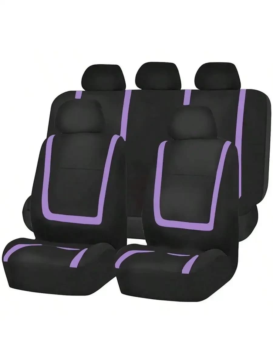 9pcs Universal Black Car Seat Covers With Purple Trim Airbag Compatible For Van Truck SUV