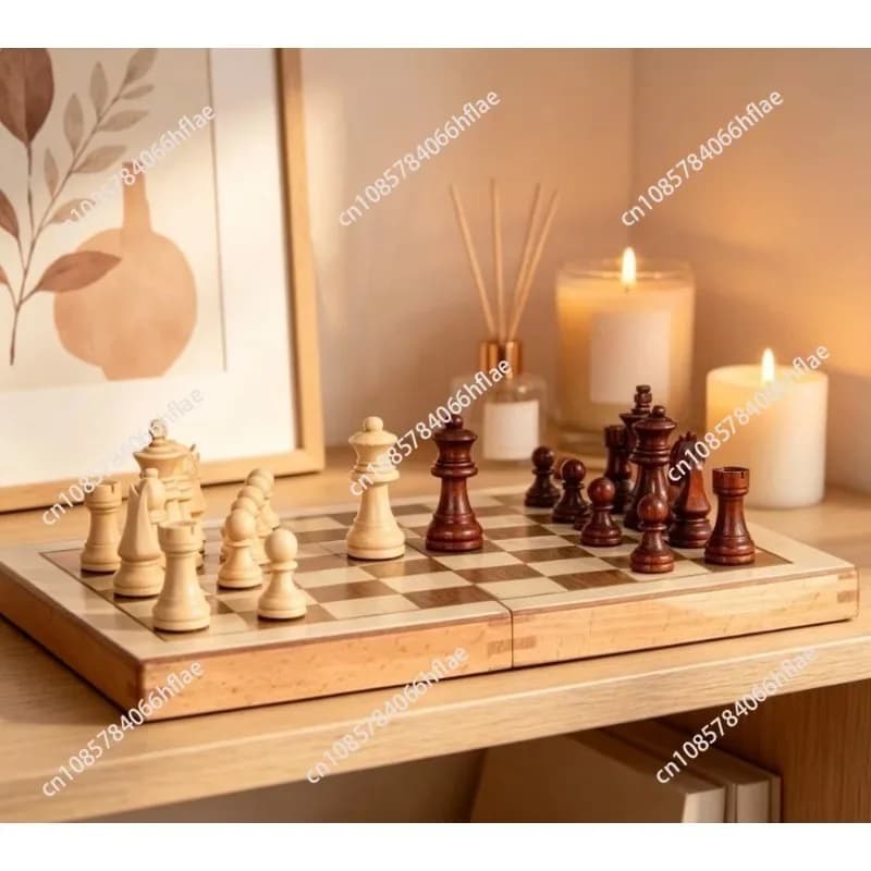 2-in-1 Premium Wood Chess & Checkers Set with Extra Queens, Non-Magnetic Professional Board Game (Factory Direct)