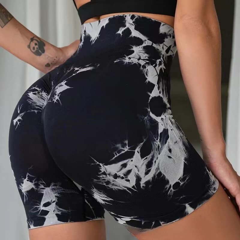 Nuovi pantaloncini tie-dye in tre parti da donna, pantaloncini sportivi e fitness, pantaloni da yoga attillati elastici a vita alta da donna