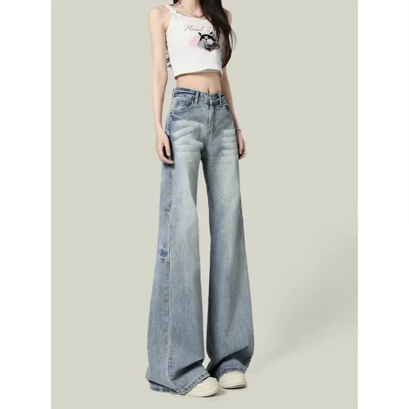American Style High Street Wide Leg Micro Flared Jeans Women's Loose Slimming Drapey Floor-Length Pants Summer 2026