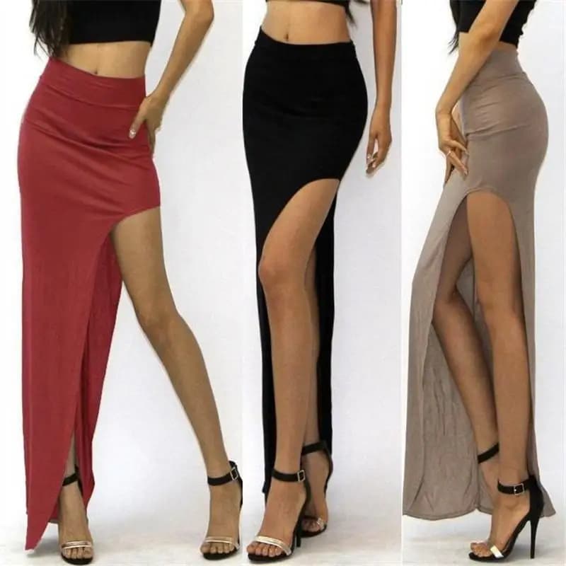 High Waist Long Maxi Skirts with Open Side Split Street Sle Women's Faion mid Waist Other 00% Material ort Skirt