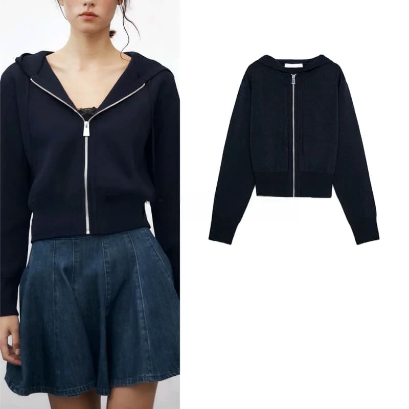 Cardigan Minimalista con Zip a Manica Lunga per Donna, Nuovo Arrivo Estivo in Fibra di Poliestere a Tinta Unita