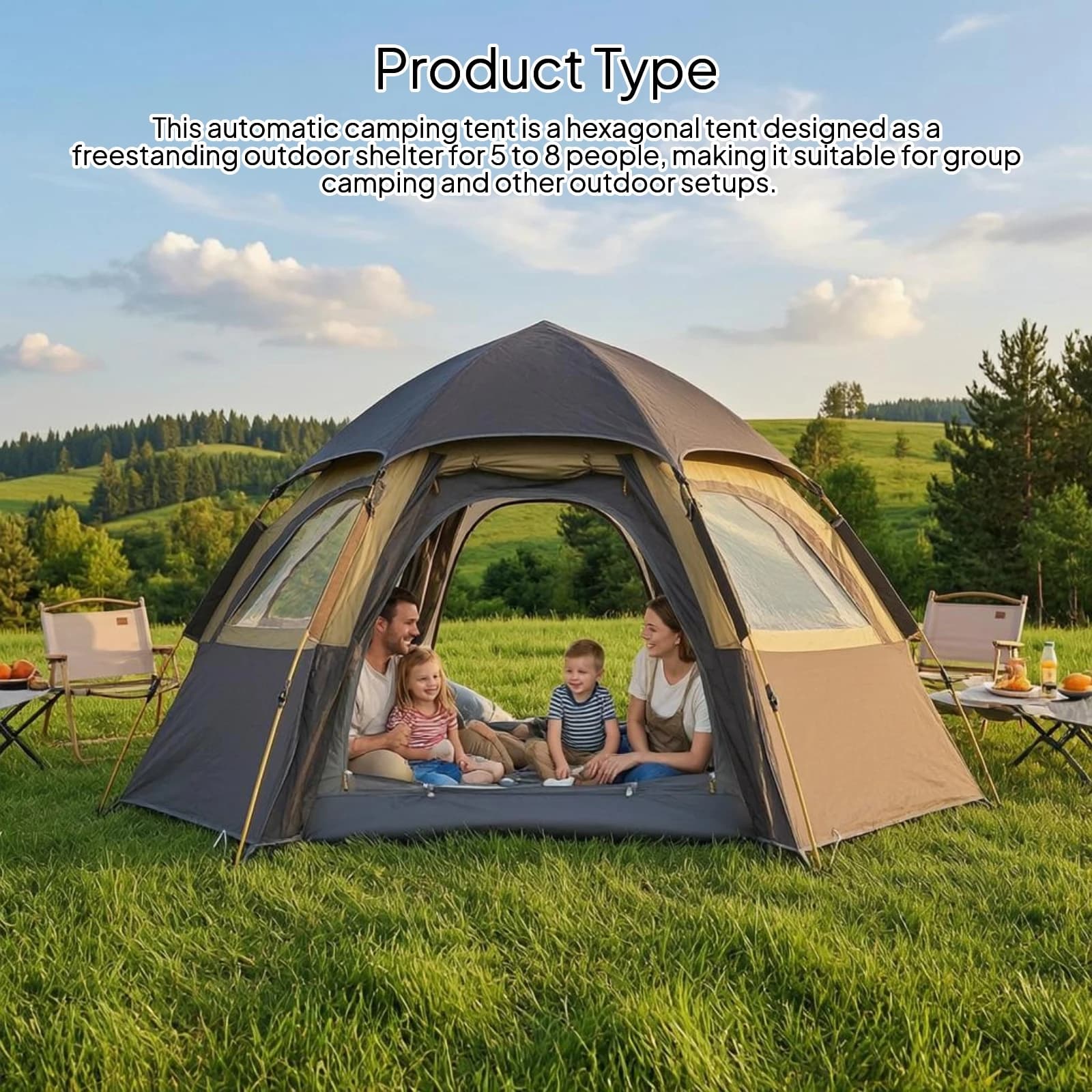Automatic Camping Tent Quick Opening Hexagonal Tent Outdoor Shelter Mesh Panels Freestanding