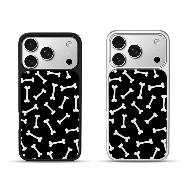 Cover per iPhone 17 Air 16 Pro Max 15 14 Plus 13 12 11 con motivo osso bianco a schermo intero, galvanizzata e con colla a goccia