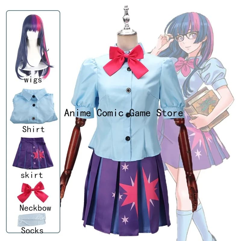 IN STOCK Twilight Sparkle Human Cosplay Costume Wig Anime Littlee Ponyy CosplayDress Halloween Carnival Party Outfits for Women