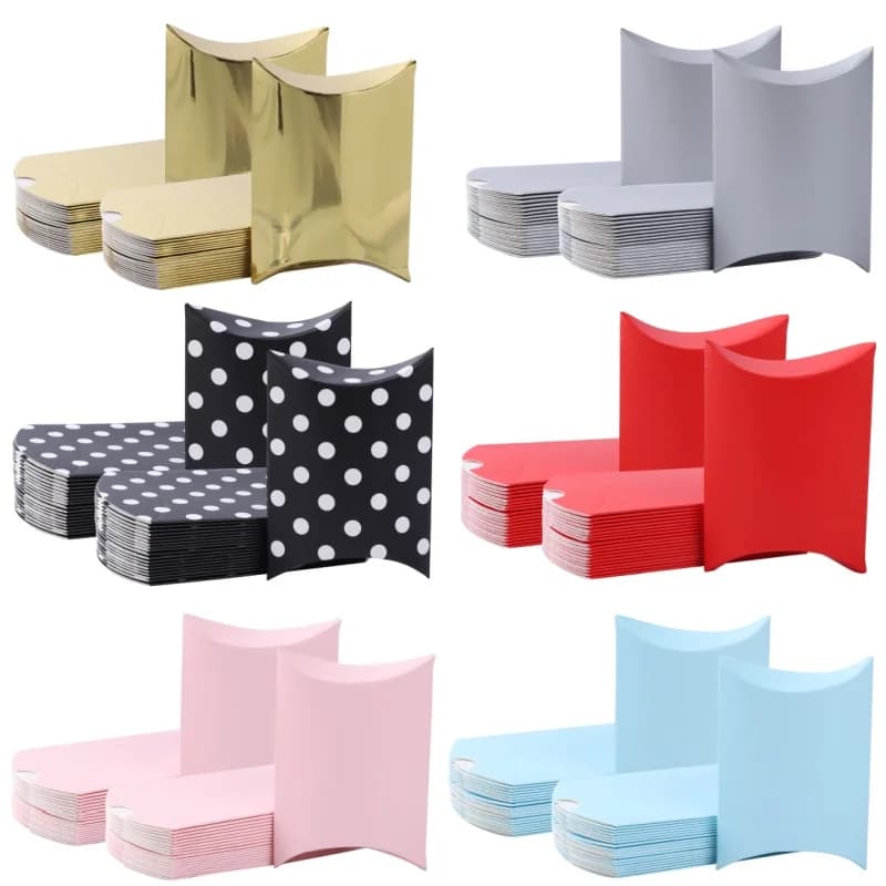 Scatole per caramelle a forma di cuscino da 10 pezzi Confezione regalo decorativa a pois in tinta unita Confezione regalo in carta Kraft Matrimonio Compleanno Baby Shower Decor Scatola per biscotti