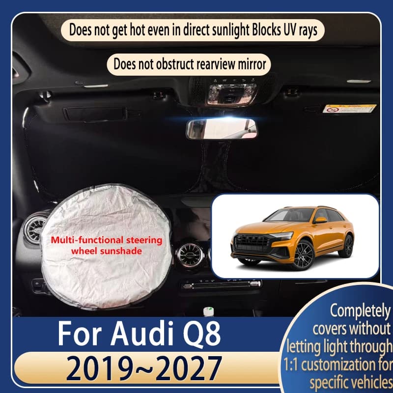 Parasole per Volante Auto per Audi Q8 2019~2027, Accessori Auto Estivi, Parasole Anteriore Isolante dal Calore