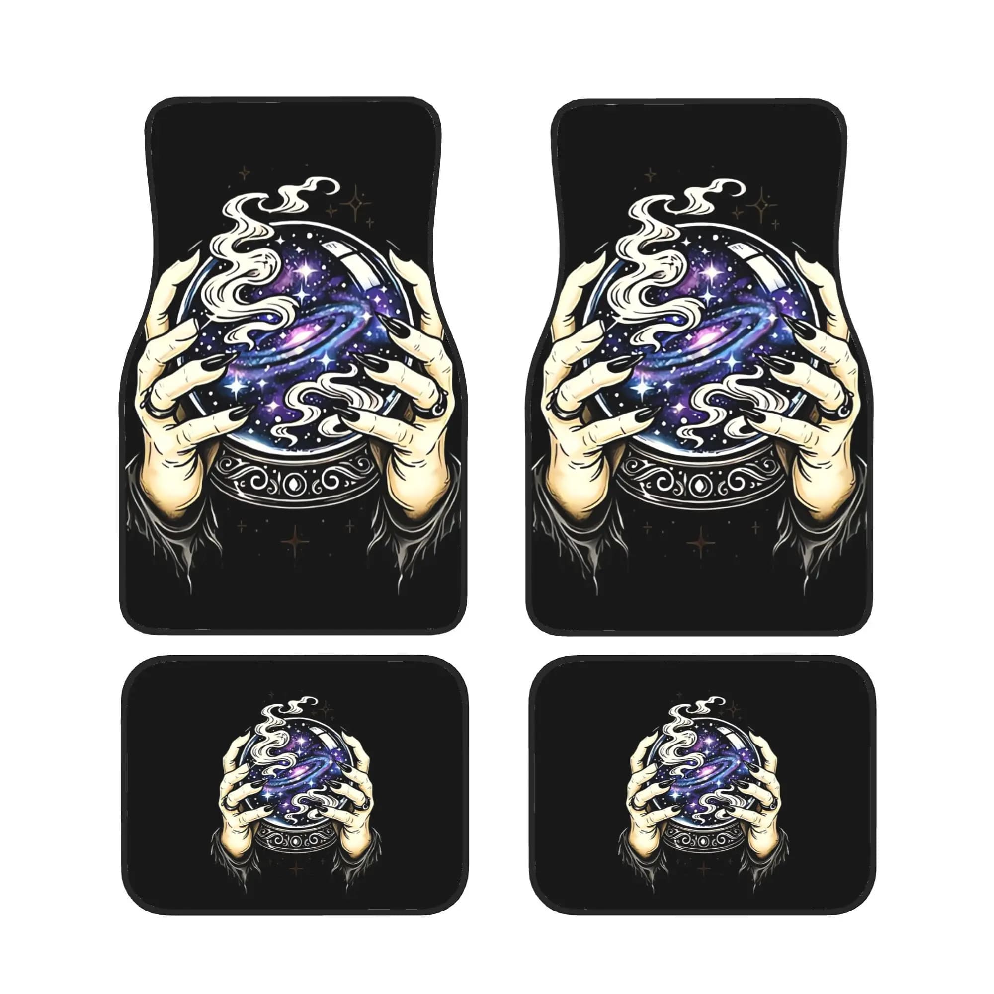 Magic Crystal Ball Witch'S Hand Universe Galaxy Pattern Universal Car Floor Mat Set, Suitable For Front And Rear Footwells, Idea