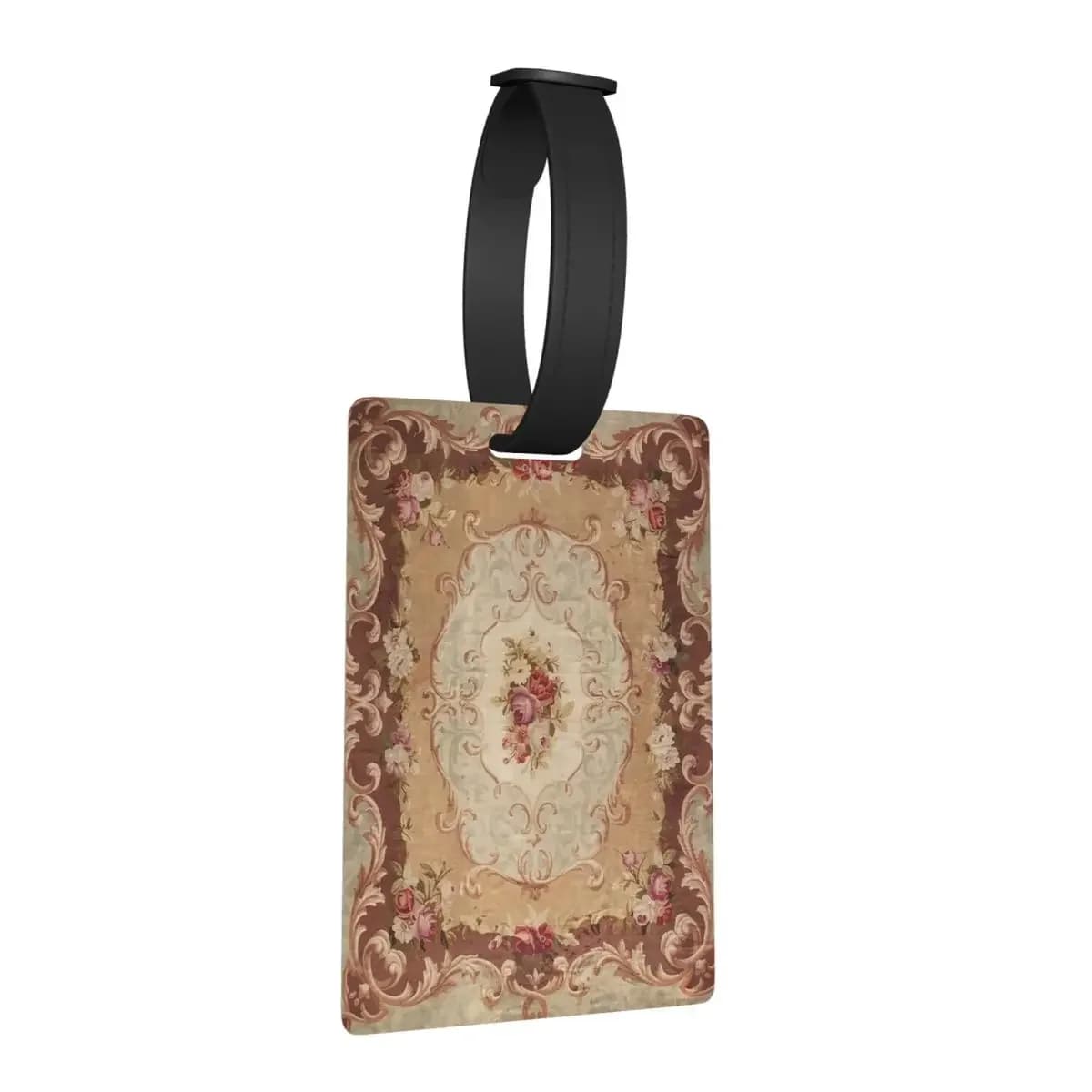 Tappeto Aubusson francese floreale rosa antico Stampa Etichette per bagagli Moda da viaggio Etichetta d'imbarco per bagagli Porta etichette ID Nome Indirizzo