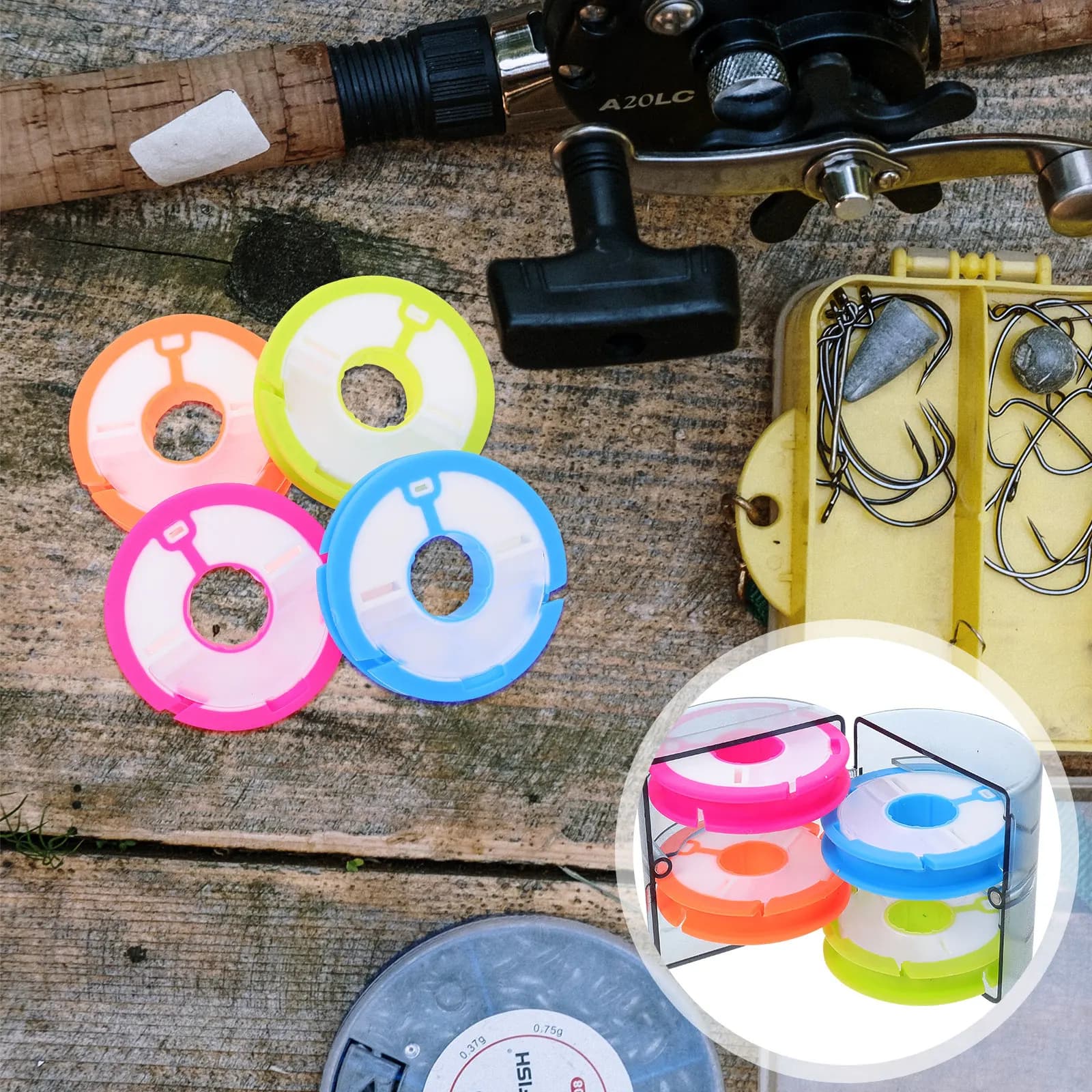 Bobine per lenza da pesca portatili, leggere e resistenti agli urti, per l'organizzazione della lenza con scatola in plastica