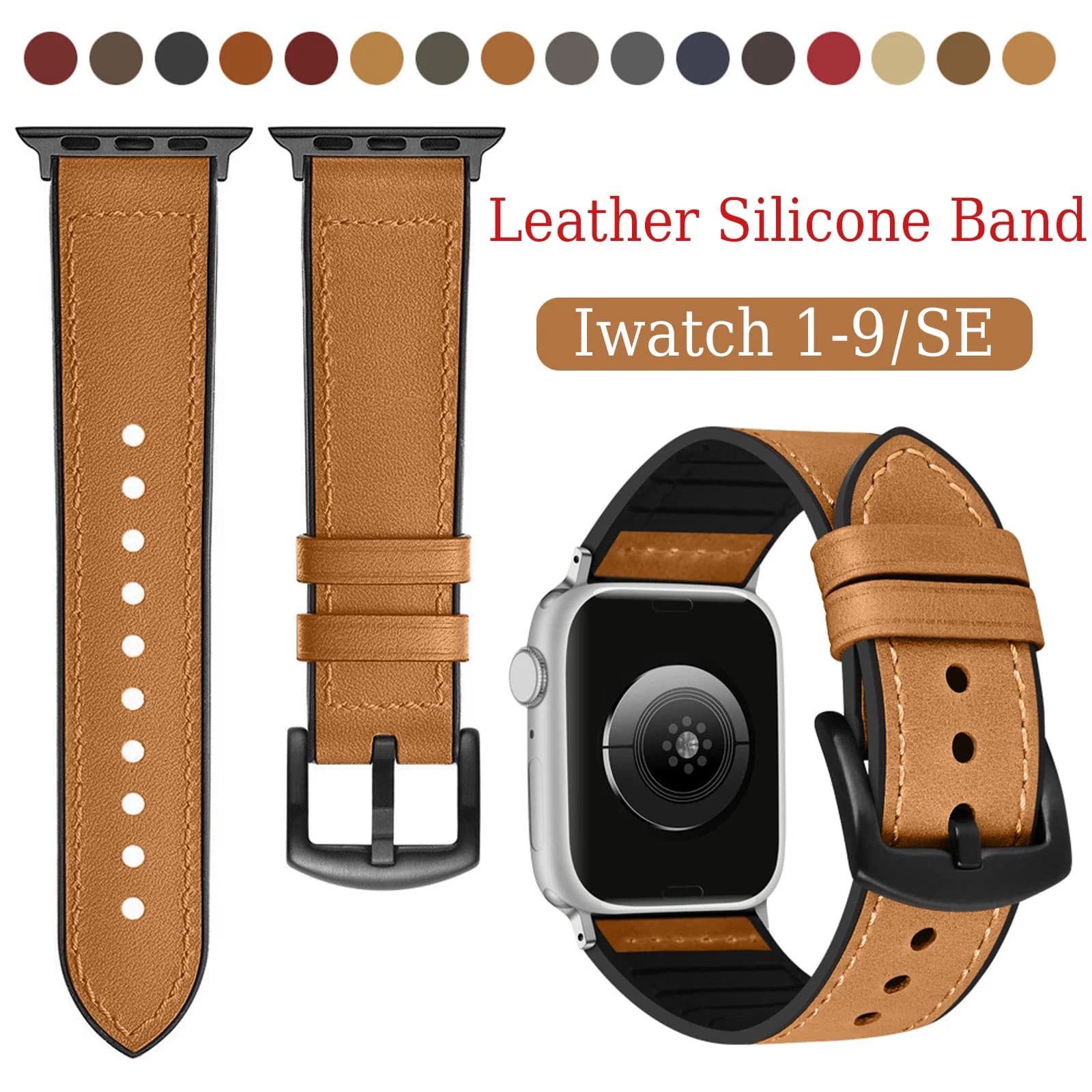 Cinturino per Apple Watch Serie 9 8 41mm 45mm 42mm 46mm 38mm Cinturino in silicone in vera pelle per iWatch Ultra 2 49mm 5 7 6 Bracciali