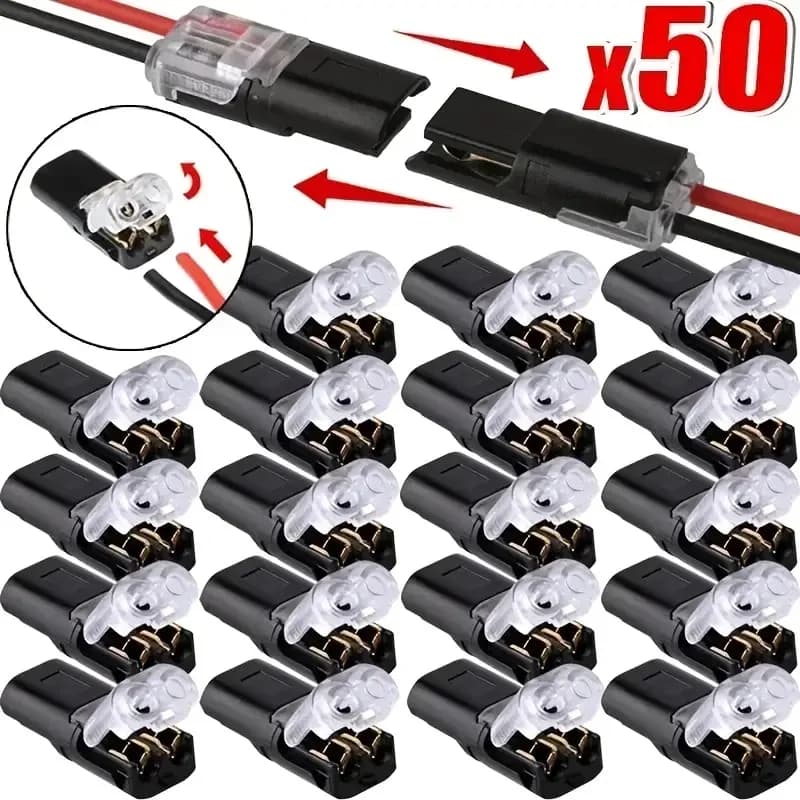 Pack of 20/50/100 H2 2-pin plug wire connectors, nylon insulated copper fast connection clamps, suitable for low voltage cables, do not require power mode, without electronic components
