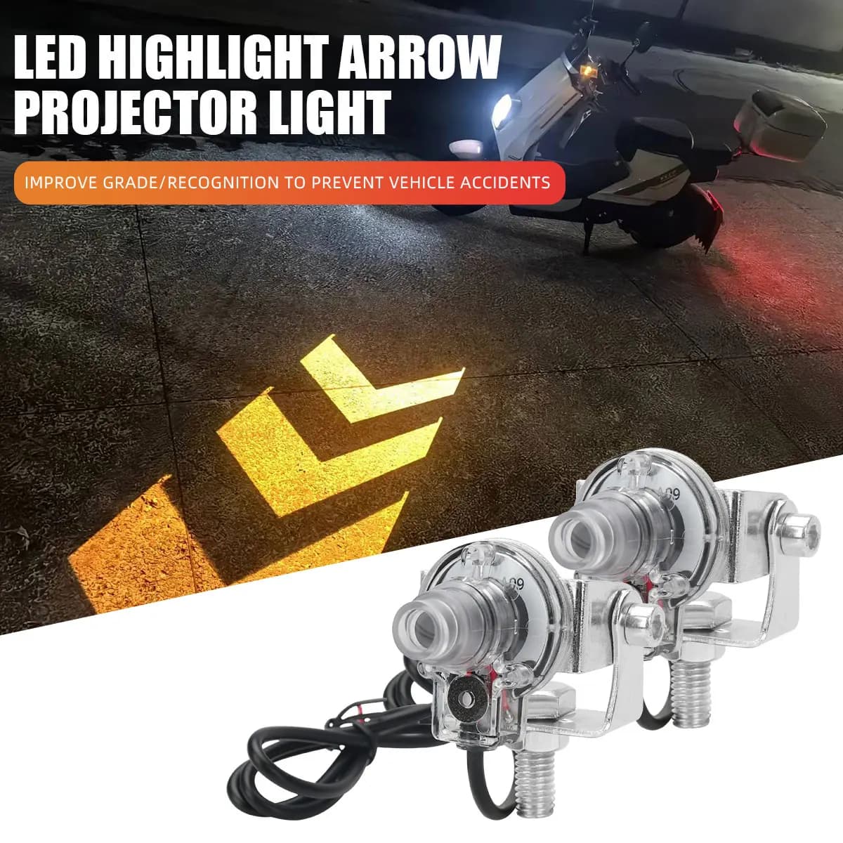 1Pair Motorcycle LED Turn Signal Projector Light Arrow Style Flashing Amber Color Underbody Light Night Indicator Blinker
