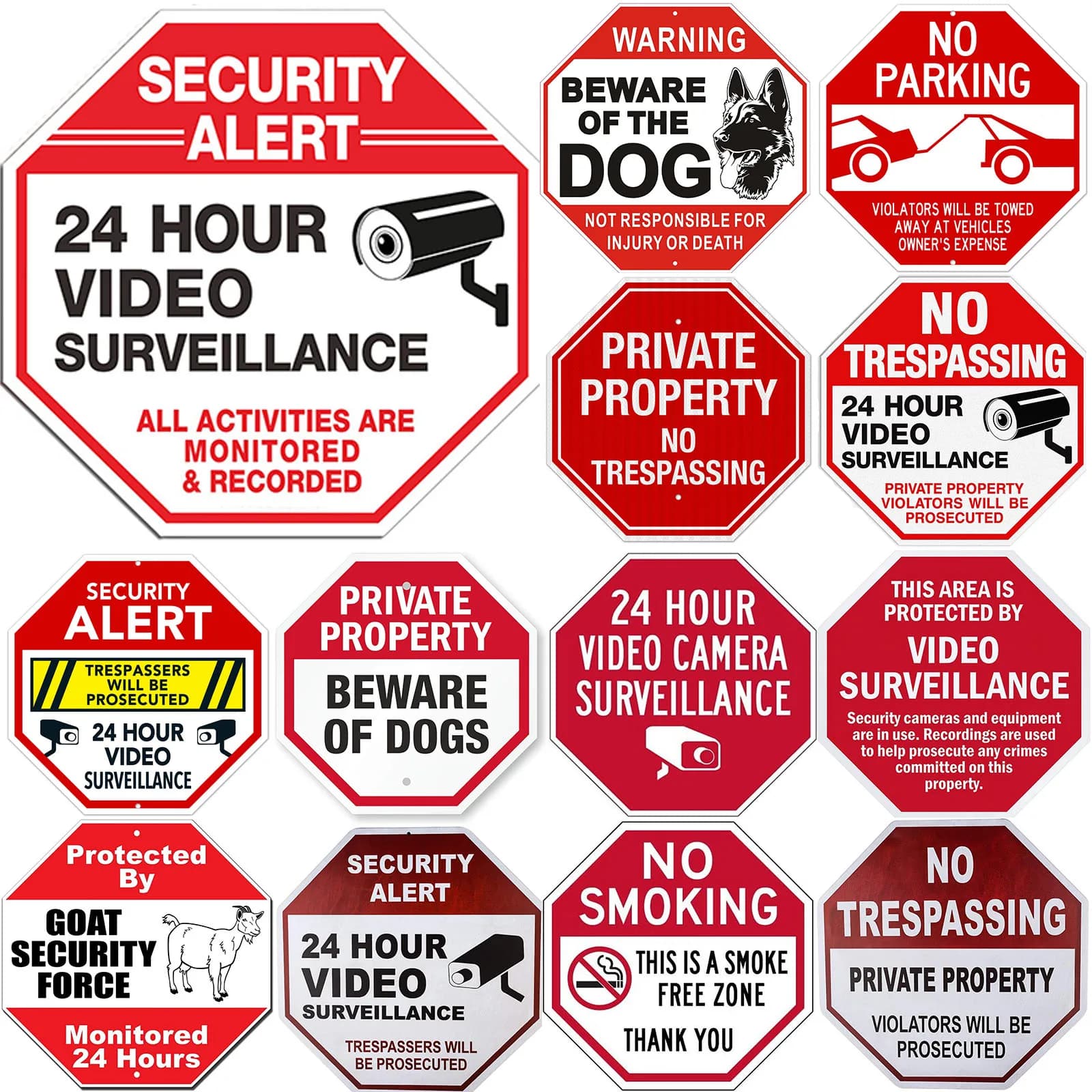 Video Surveillance Sign Security Warning Reflective Metal Tin Signs Indoor or Outdoor Use for Home Business CCTV Security Camera
