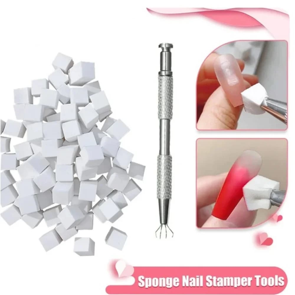 50 Pezzi Spugne per Nail Art + Penna Applicatrice, Kit Ombre per Unghie, Mini Spugne Morbide Quadrate per Smalto Gel, Glitter e Sfumature, Strumenti per Manicure