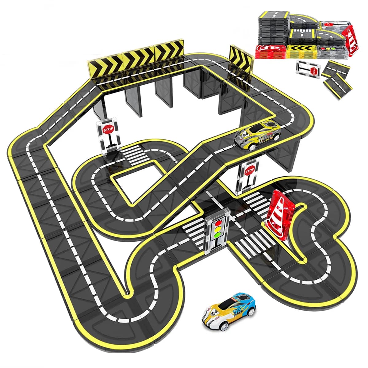 Magnetic Road Building Blocks Magnetic Tiles Toy, City Traffic Track Construction Tiles, Children's Birthday Gift Random Colors