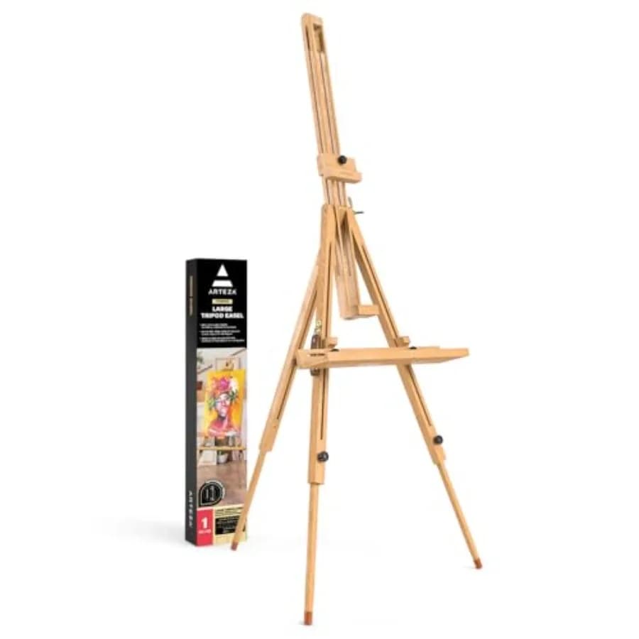Cavalletto Espositivo 95x100x199 cm in Legno di Faggio con Componenti in Acciaio per Dipingere e Esporre Opere d'Arte
