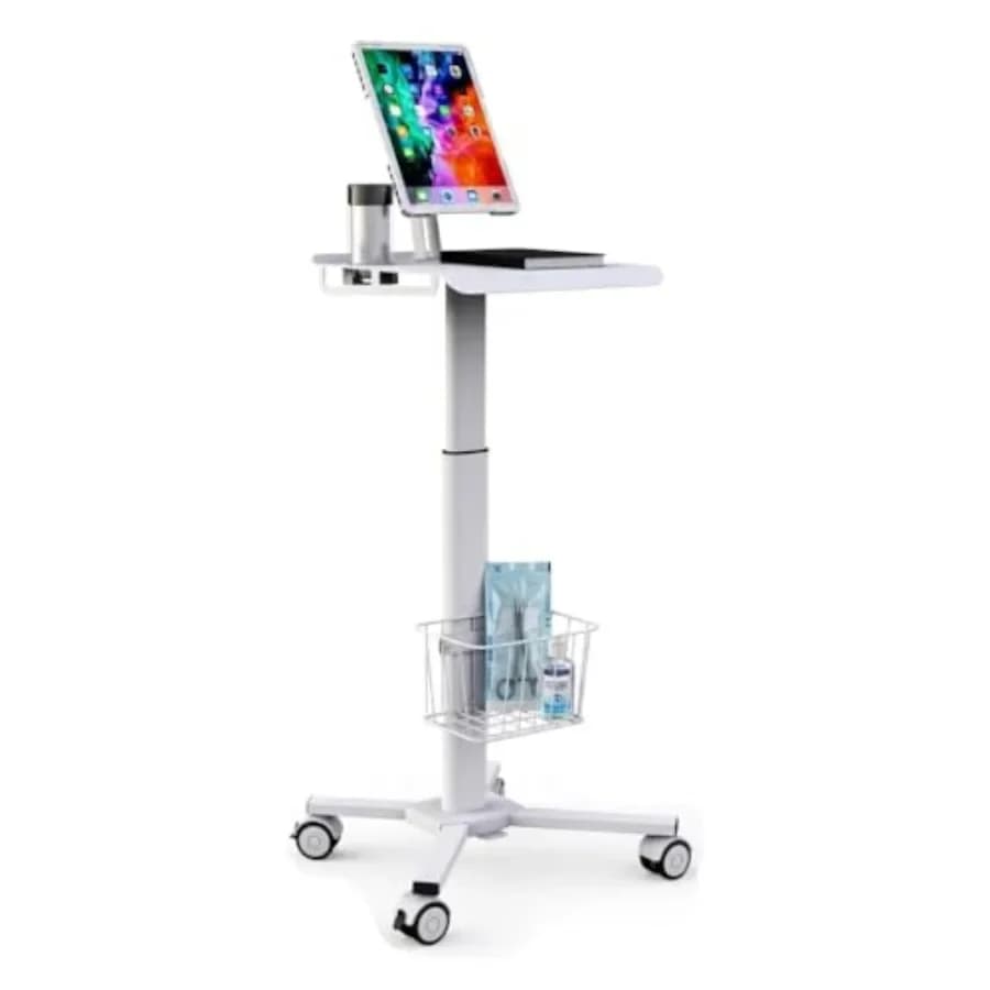 Medical trolley for hospital clinic beauty salon: height adjustable mobile medical tablet cart with wheels, pneumatic mobility,