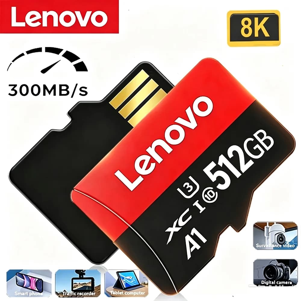 Original Lenovo SD Card 512GB Micro TF/SD Card Portable High Speed 128GB Memory Card Expansion for Surveillance/PC/MAC/Cameras