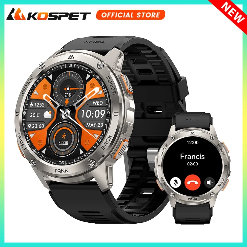 Original KOSPET TANK T3 Men's Watch Smartwatch Women's Watches Fitness Digital AMOLED AI Voice AOD Bluetooth