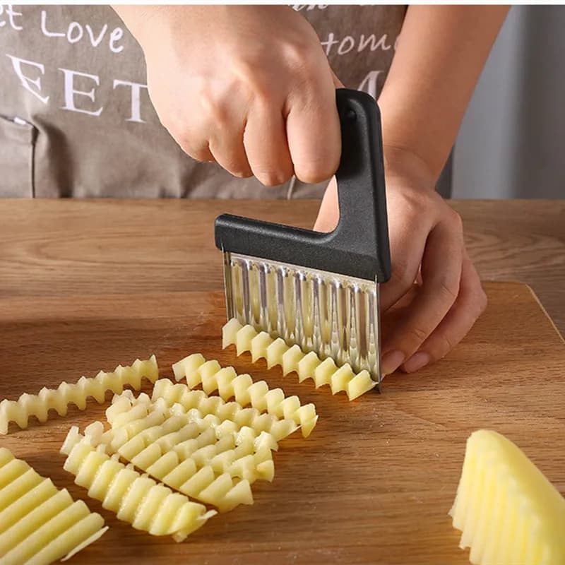 Coltello Ondulato in Acciaio Inossidabile per Patatine Fritte, Tagliaverdure e Frutta, Utensile da Cucina