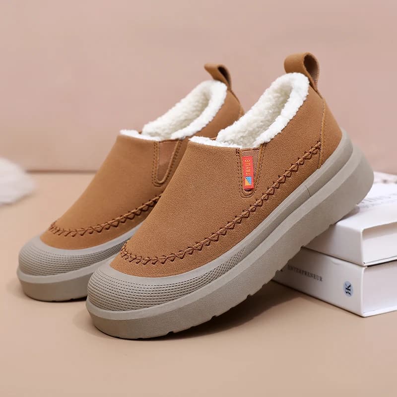 Women All Weather Fleece Lined Platform Loafers Slip On Chunky Elevated Rubber Outsole Street Matching Skirt Shoes