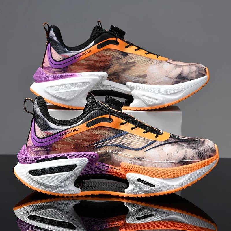 Scarpe da corsa elastiche da uomo, scarpe sportive da donna con piastra in carbonio e fibbia rotante, professionali con ammortizzazione.