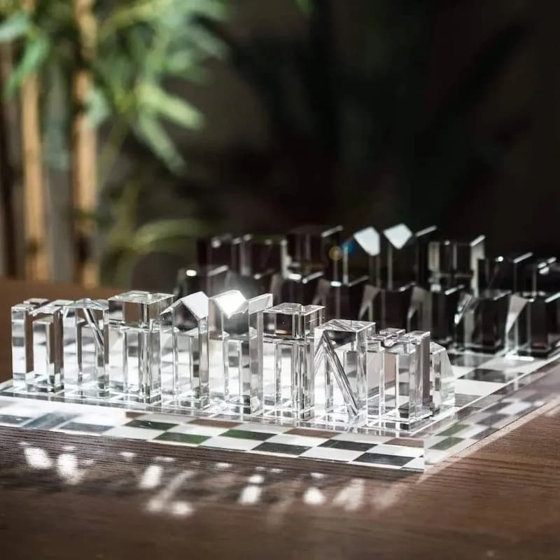 Set di Scacchi in Acrilico Trasparente di Lusso Leggero con Scacchiera Portatile e Vano Portaoggetti, Gioco di Puzzle per Adulti e Bambini, Idea Regalo
