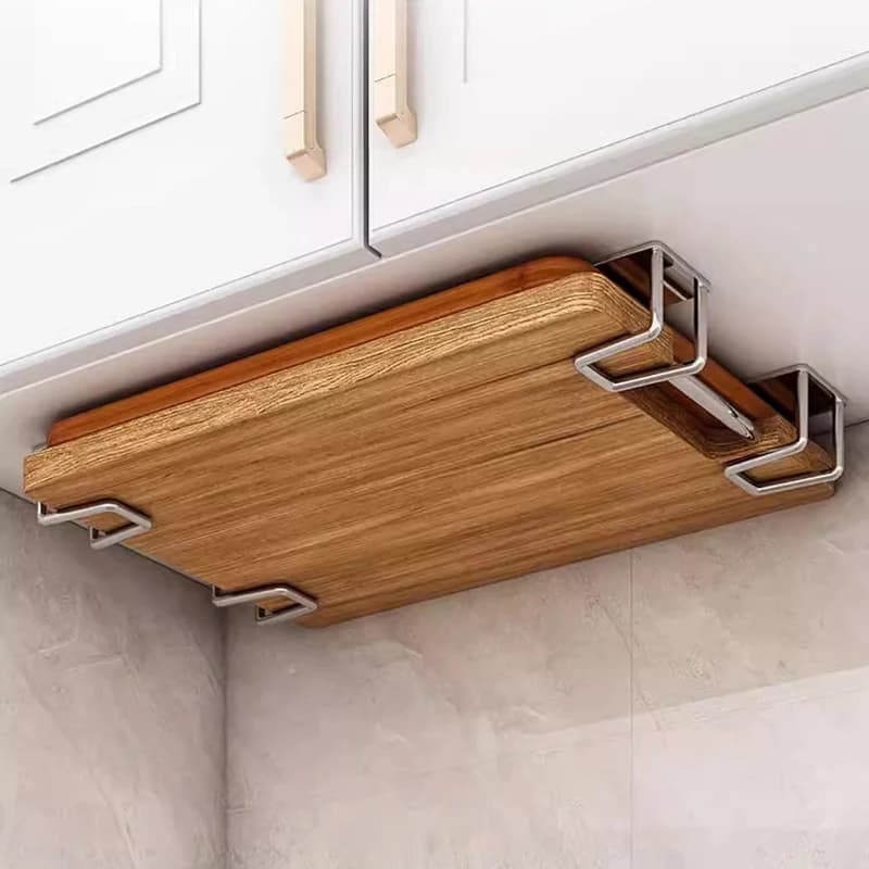 Under Cabinet Hidden Hanging Pot Lid Cutting Board Rack Carbon Steel Punch Free Multi Purpose Kitchen Storage Organizer