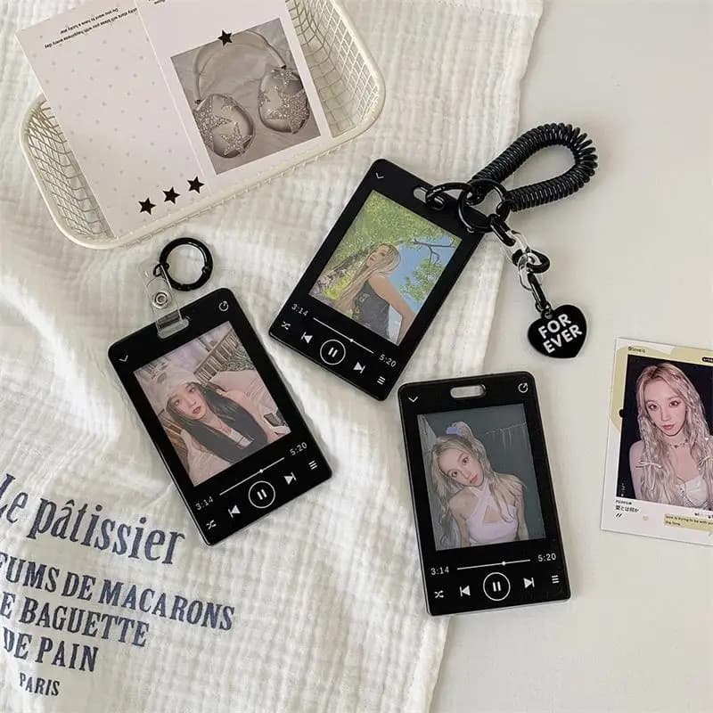 Creative Music Player Photocard Holder Student ID Card Holder Idol Photo Display Protect Storage Card Case Keychain Bag Pendants