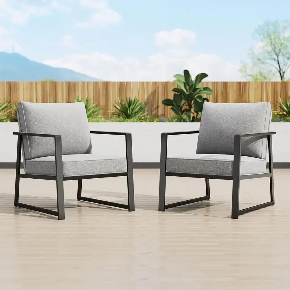 Patio urniture Metal Armchair,2 PCS All-Weather Outdoor Contemporary Soa Chair,Black e with Textilene Cushion（Backyard ICON Coll