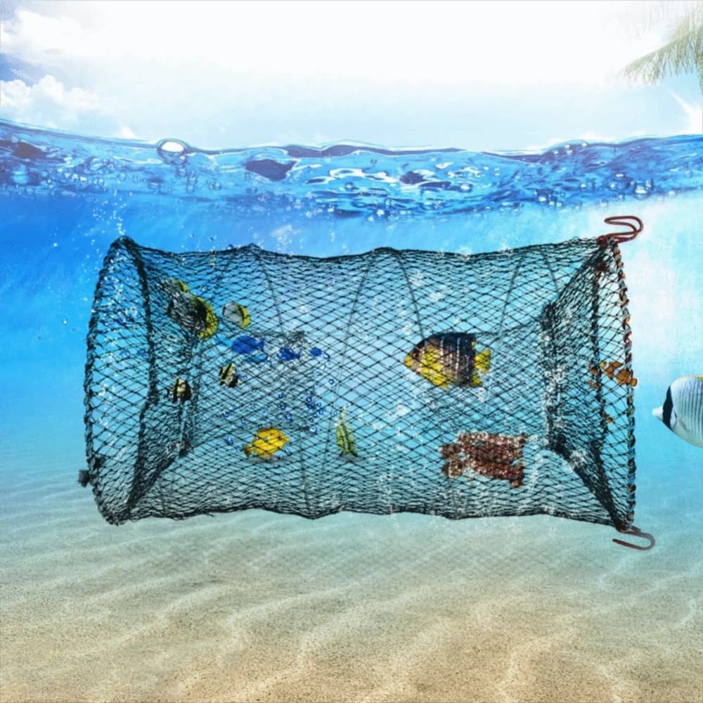 Rete da Pesca Pieghevole Portatile in Nylon, Trappola per Pesci in Filo d'Acciaio Nero, Varie Dimensioni, Trappola per Granchi, Pesca in Acqua Salata