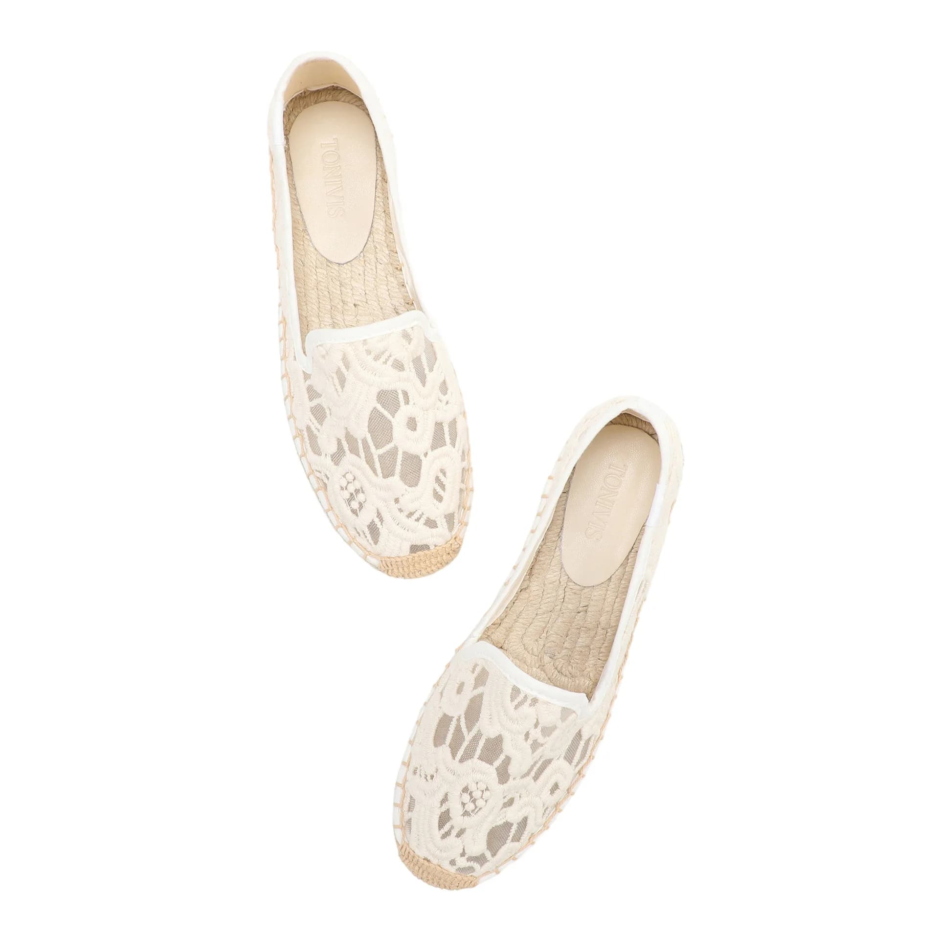 Espadrillas in pizzo da donna, eleganti scarpe estive casual senza lacci