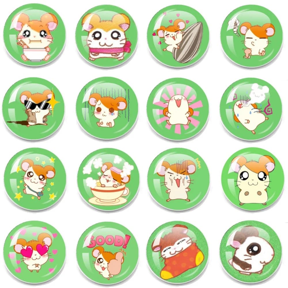 H-Hamtaro Simpatici Spille e Distintivi a Forma di Criceto, Cabochon in Vetro Rotondi, Spille Creative per Vestiti, Cappelli, Zaini, Accessori Regalo