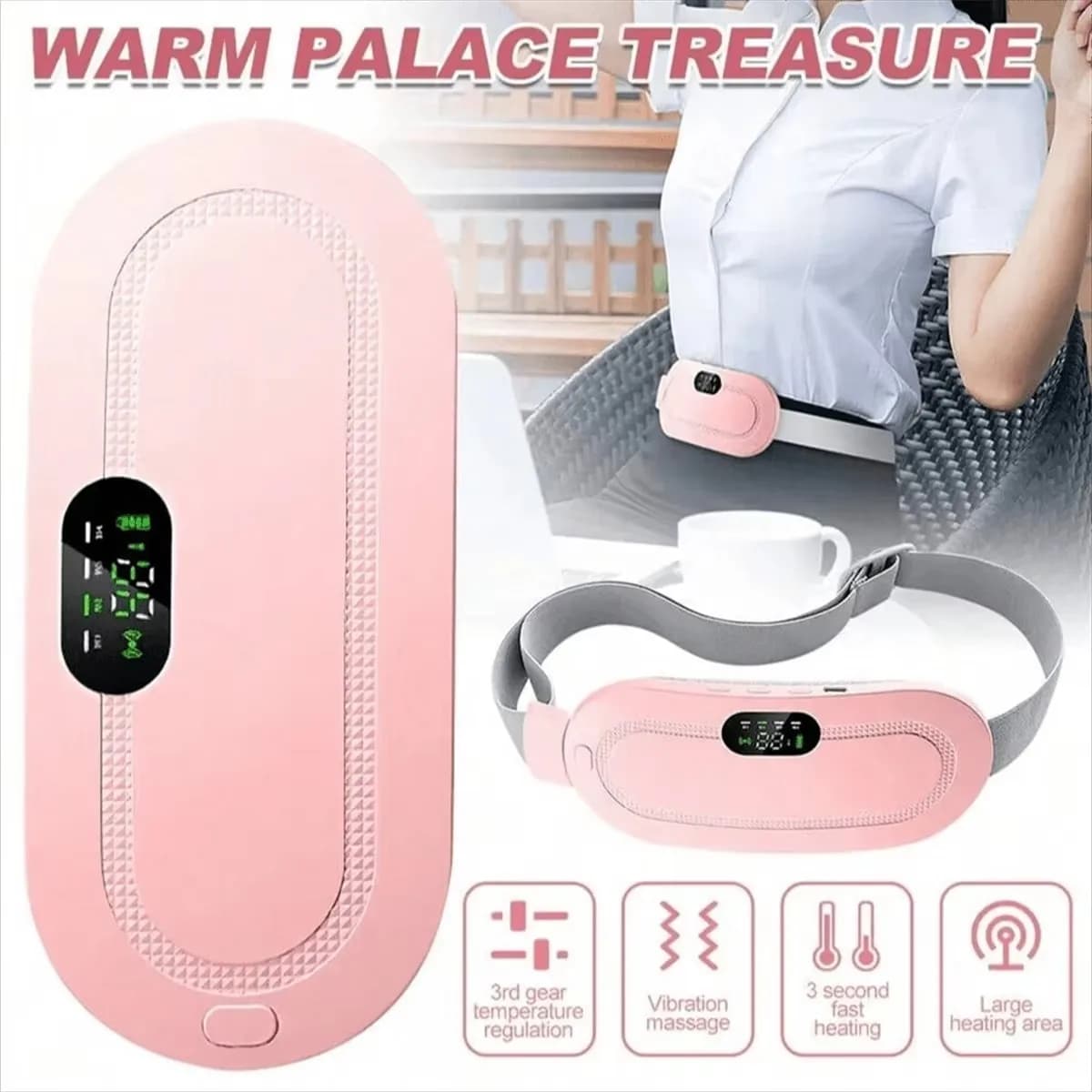 Cintura riscaldante con vibratore per massaggiatore mestruale elettrico, adatta per alleviare l'inconforto mestruale, mantenere la vita e il riscaldamento
