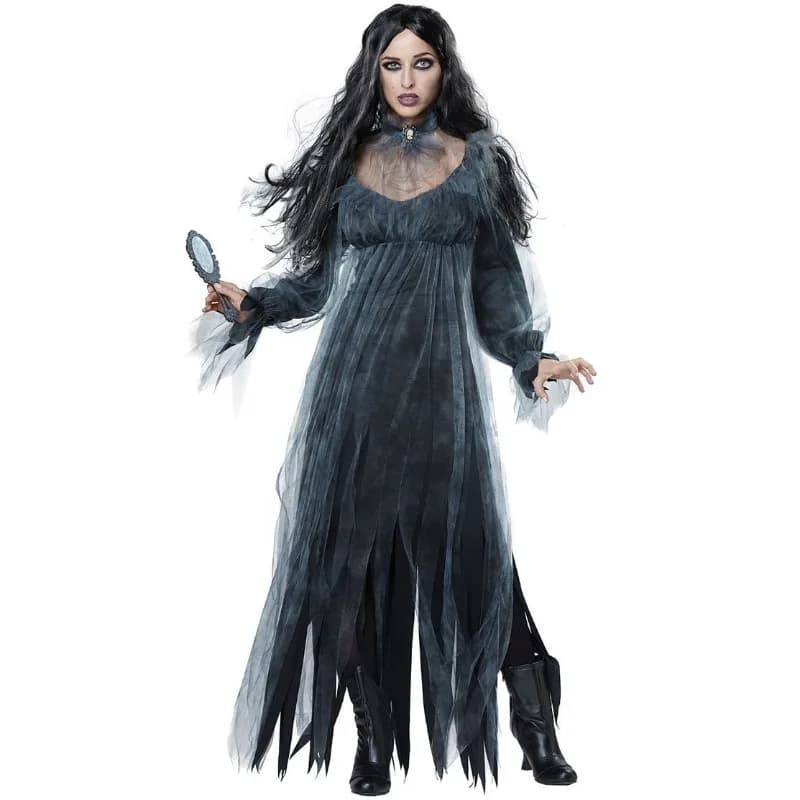 Fearing woman's Halloween costume, gothic ghost, bride, vampire, demon, for carnival parties shows in the haunted house
