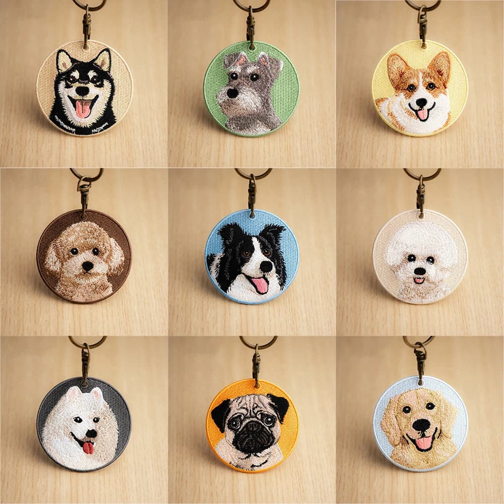 Embroidered Keyring Bifacial with Dog - Corgi, Husky, Barboncino, Border Collie - Pendant for Bag, Cute Puppy, Pet Accessories, Gift for Men and Women