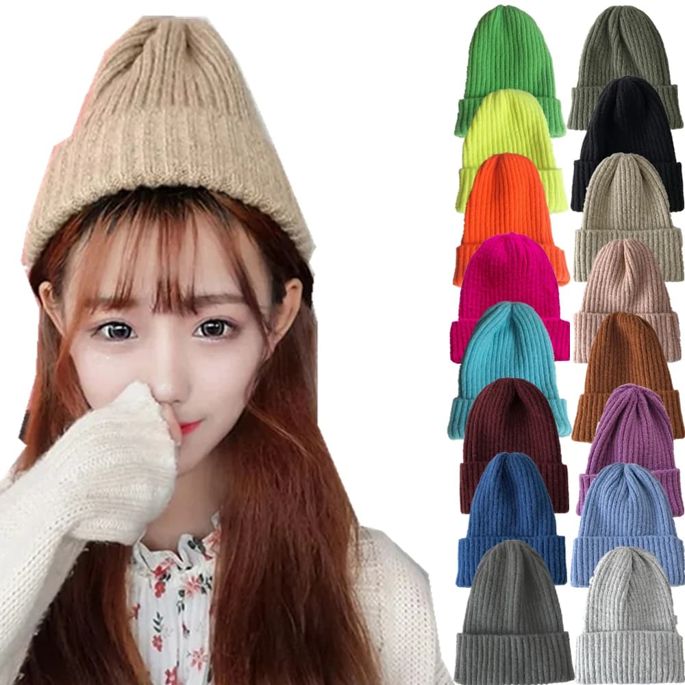 New Color Candy Winter Hat Knit Knit Hat Women's Soft Hot Hat Fashion Wool Beret Kpop Elegant All-Flower Hat