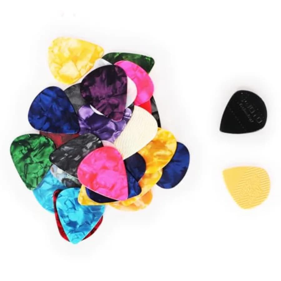 Guitar Picks Set 32 Premium Celluloid Plectrums for Jazz All Players Medium Thick, Colourful, Durable