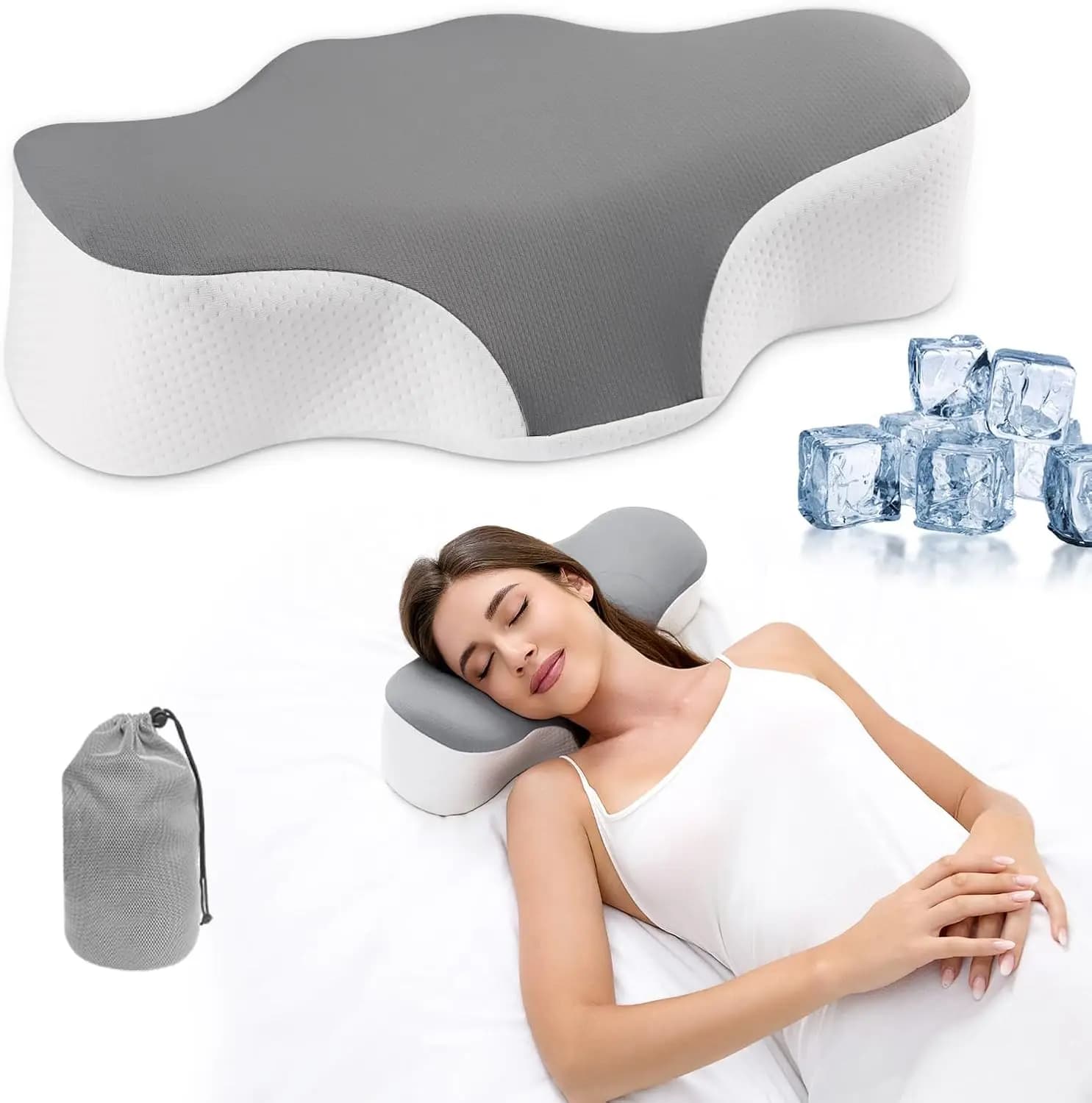 Cuscino da viaggio per dormire, supporto cervicale per il collo, cuscino da campeggio ergonomico leggero in memory foam con copertura rinfrescante