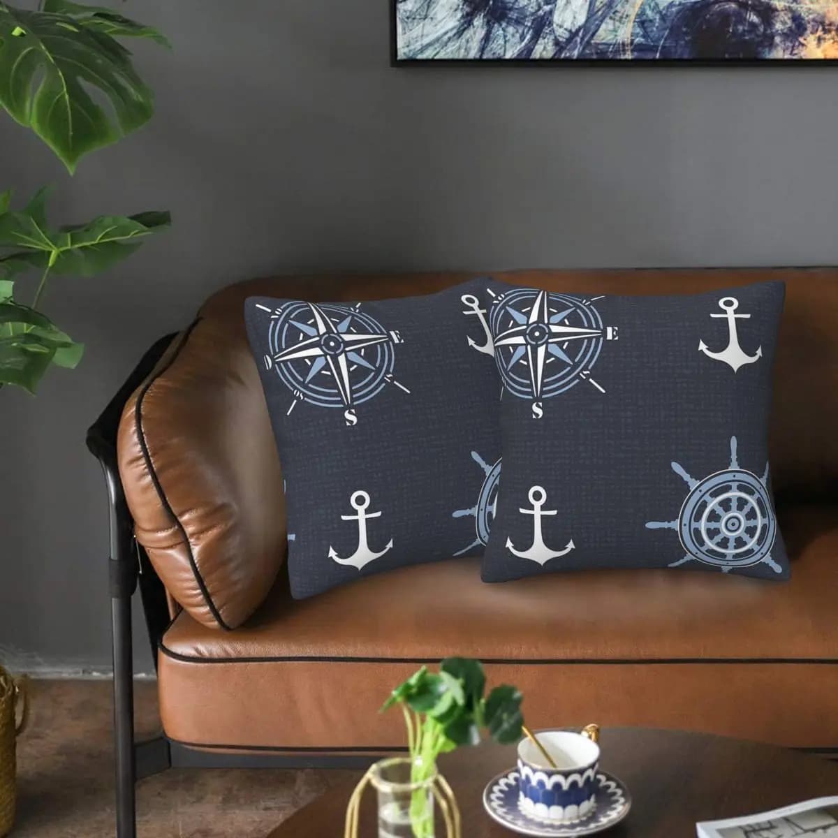 Bussola nautica Capitano Anchor Boat 2 pezzi Federa quadrata Fodera per cuscino Cuscino decorativo con cerniera per auto domestica