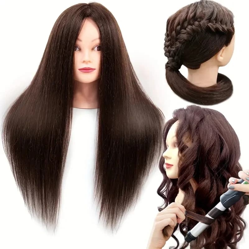 Testa di manichino 22 pollici marrone 95% veri capelli umani formazione capelli barbiere manichino testa bambola Styling dei capelli