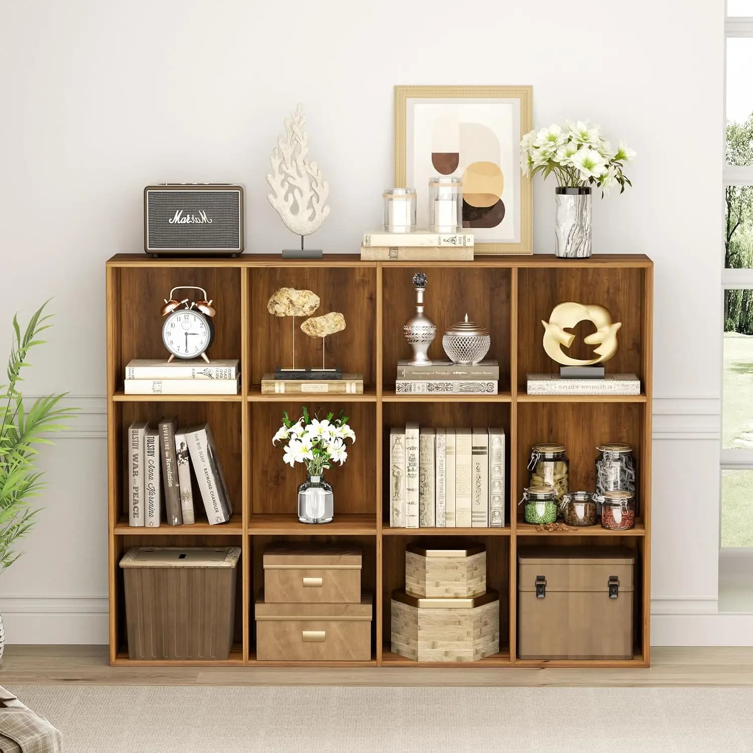 Wooden Storage Organizer Cube Shelf Bookshelf Display Closet Cabinet Home Office 12-Cube 35.98L*9.45W*47.72H Brown, Customized