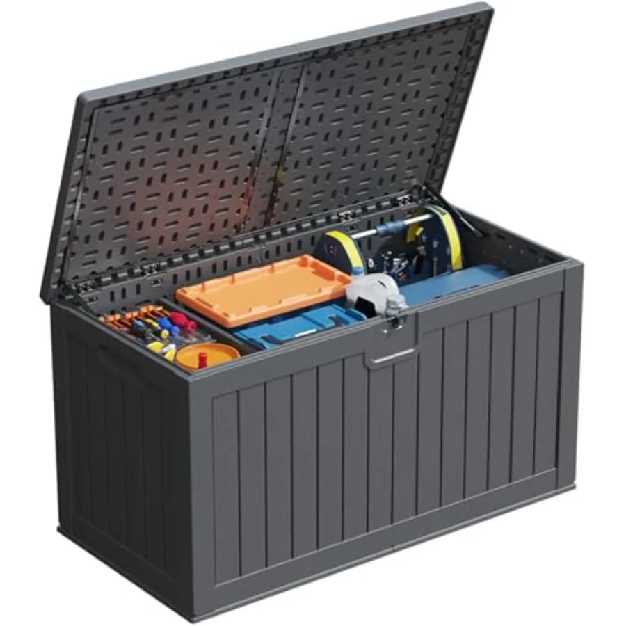 Large 230 Gallon Exterior, Waterproof, with Fixed Divider, Lockable and Resistant, Patio Storage Solution