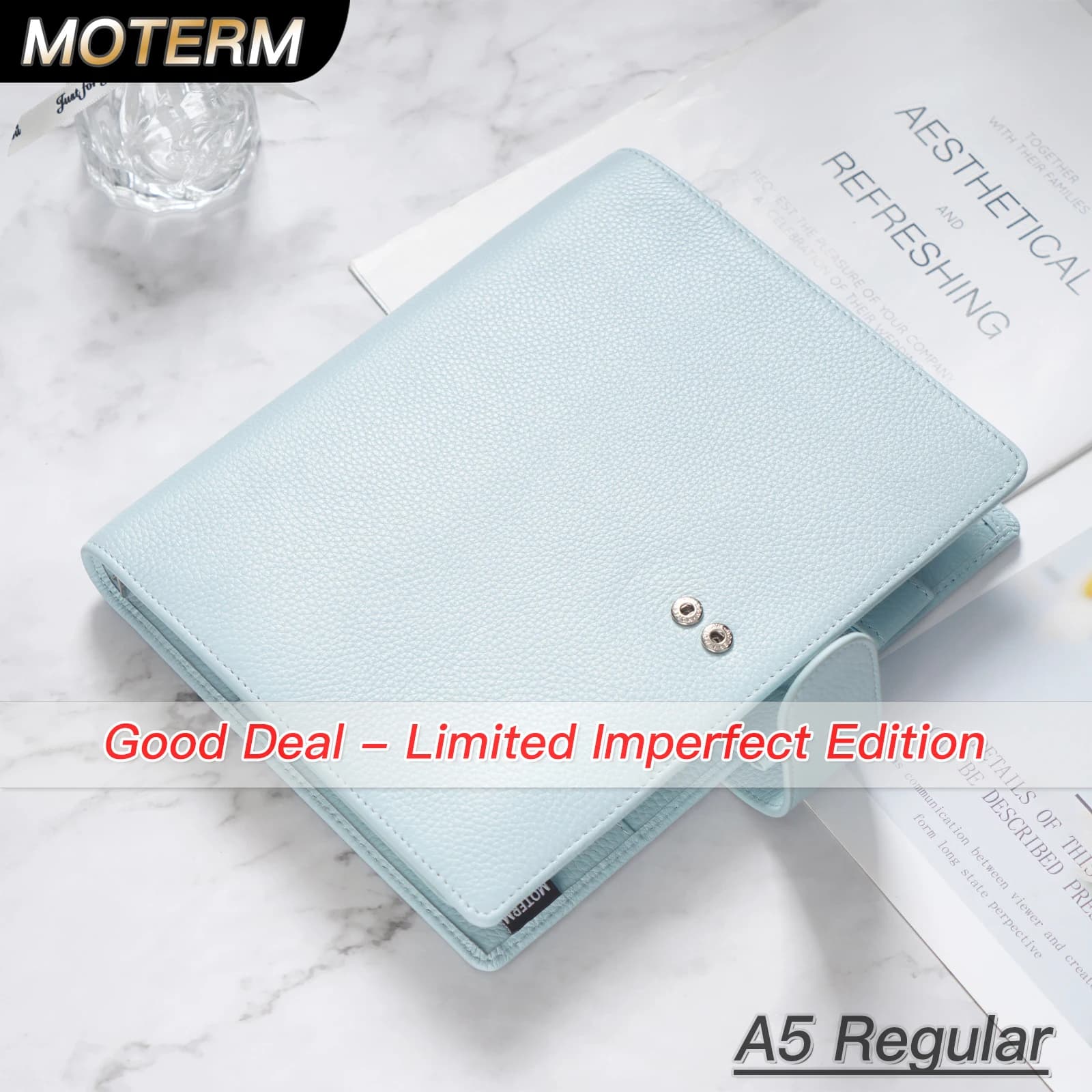 Agenda con anelli regolari A5 Moterm imperfetto limitato con raccoglitore ad anelli da 19 mm, quaderno per schizzi in vera pelle di ciottoli