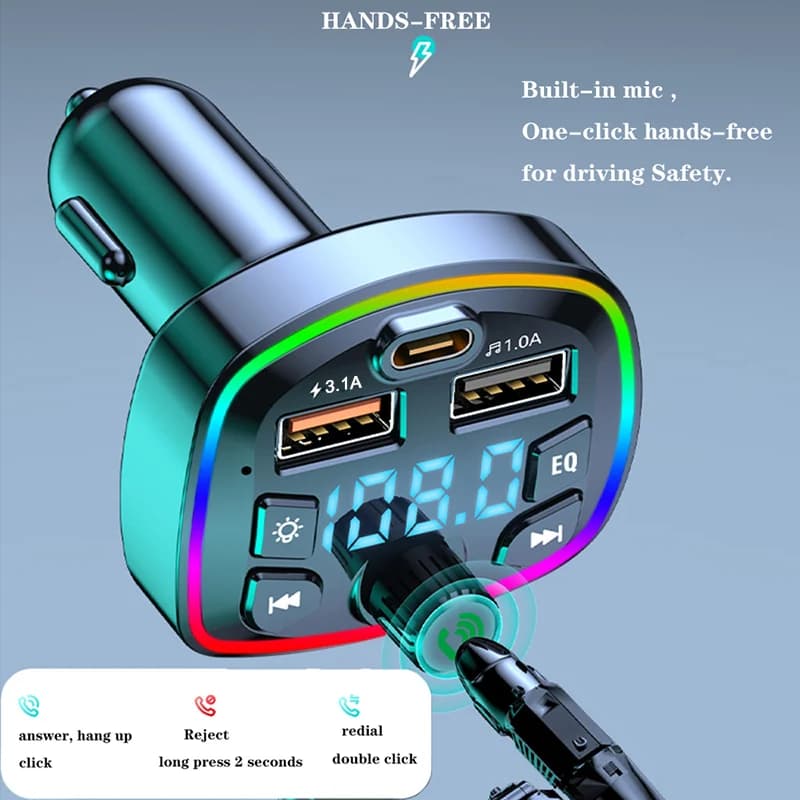 Car Bluetooth 5.0 FM Transmitter Wireless Adapter Mic Audio Receiver Auto MP3 Player USB Fast Charger Dual Ports Car Accessories