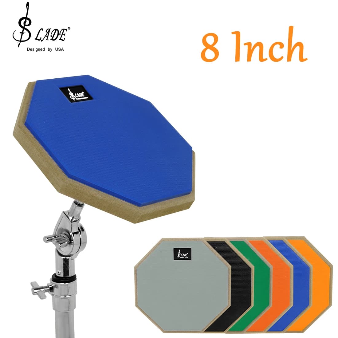 SLADE Tappetino per esercitazioni per batteria da 8 pollici Tappetino per batteria silenzioso Tappetino per tamburo muto in legno di gomma per allenamento per batteria jazz Parti per esercizi per principianti