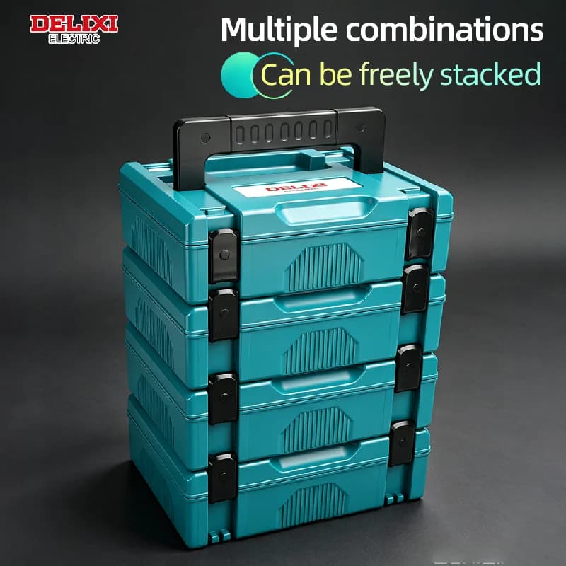 DELIXI ELECTRIC Stackable Interlock Tool Box,Double Latches&Top Handle,Large Capacity Portable Storage Case for Daily Storage.