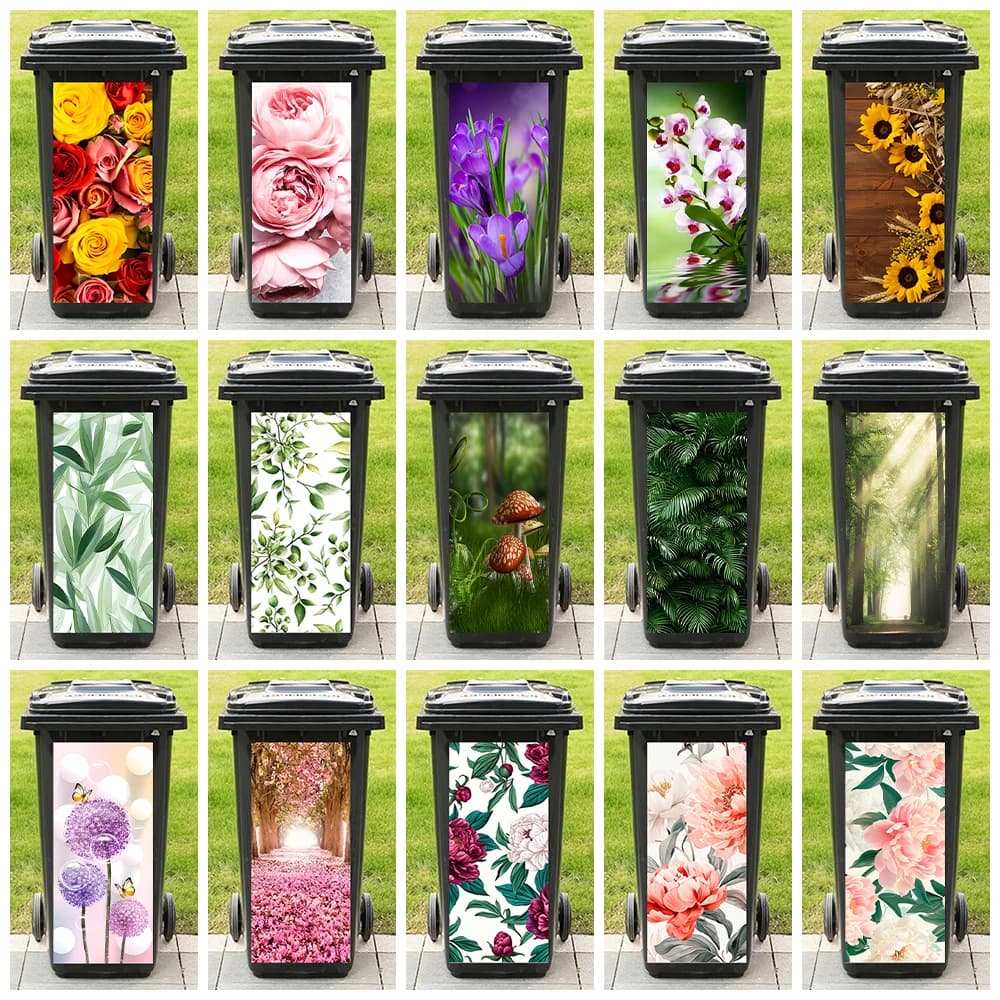 Green Plant Flower Printed cestino adesivo impermeabile PVC Outdoor bidone della spazzatura pattumiera decalcomanie Decorative acquerello arte murale
